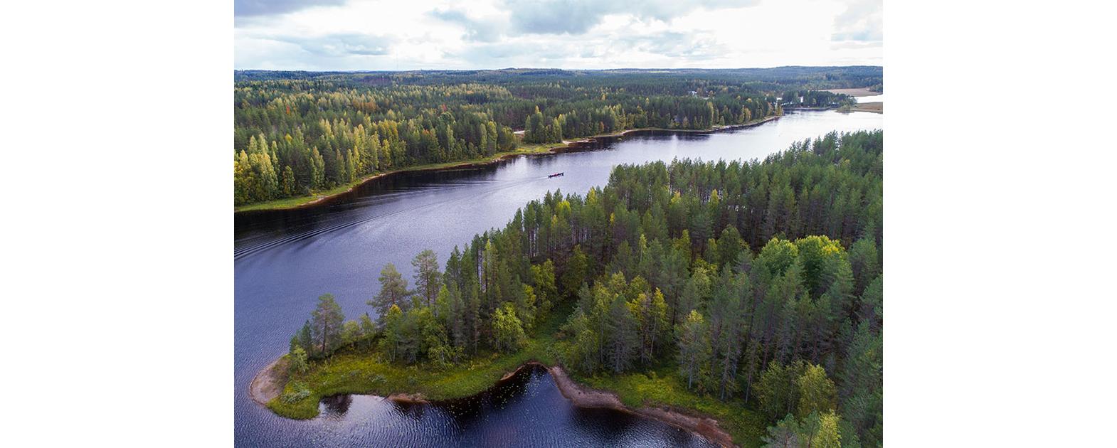 Koitajoki ja Nuorajärven suu ilmasta kuvattuna.