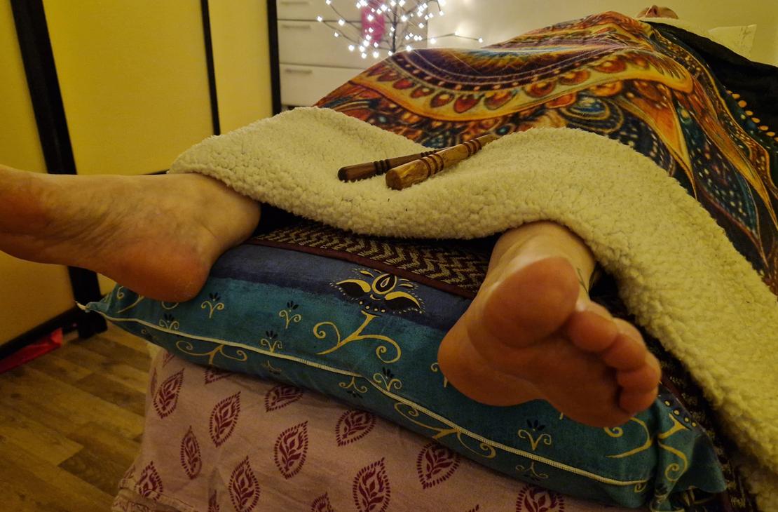 Reflexology is done by treating the soles of the feet.